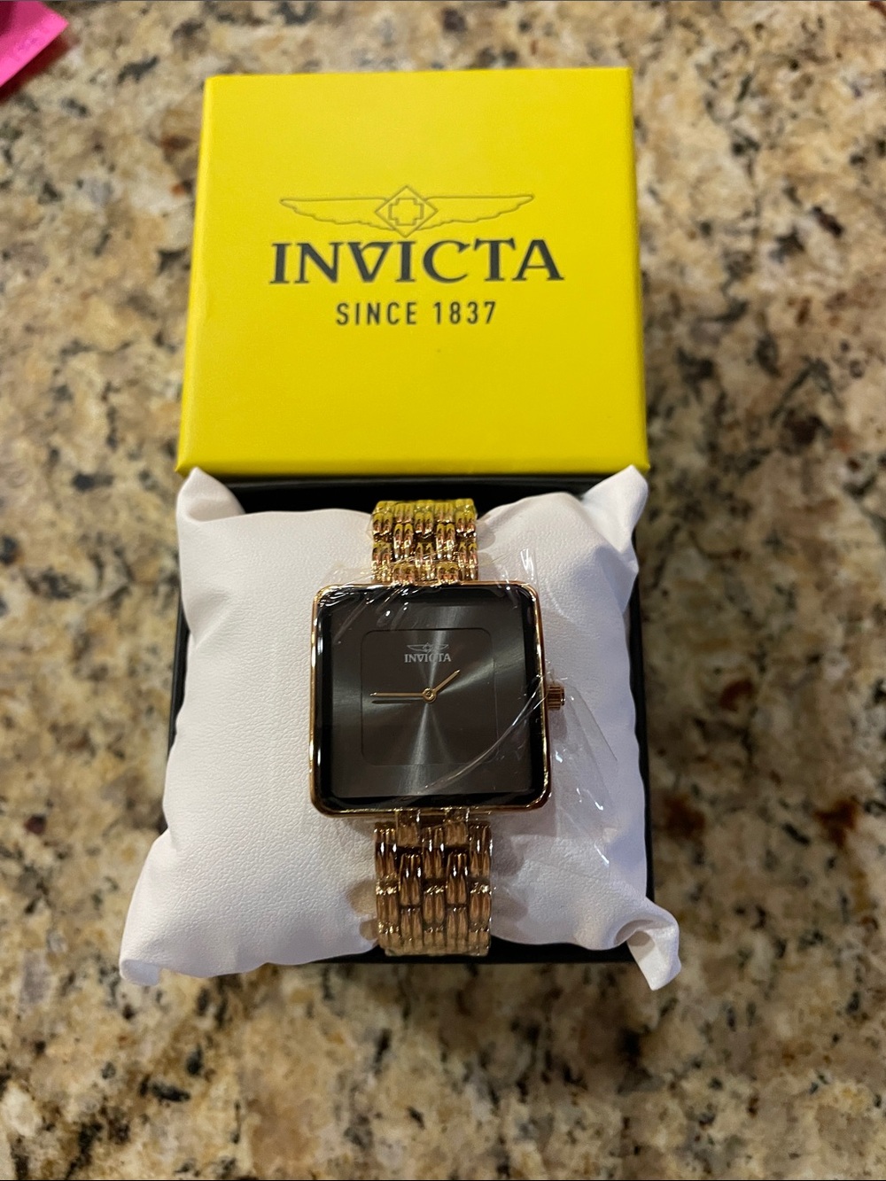 Invicta Wildflower Gold Tone Square Black Dial Women's Watch